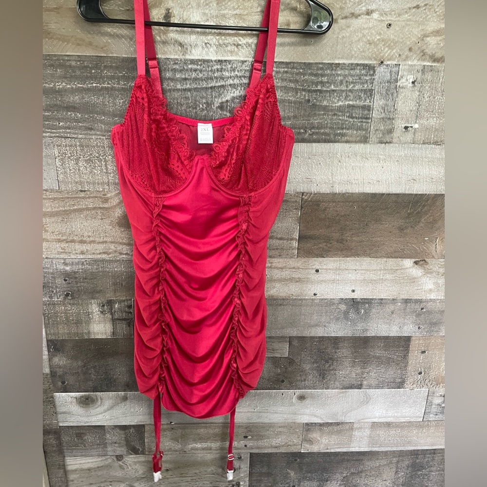Ladies red nightie with lace bra top and under wire